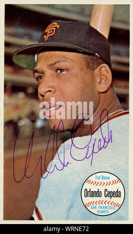Handsignierte 1960 der era Baseball card der Hall of Fame Spieler Orlando Cepeda mit den San Francisco Giants. Stockfoto