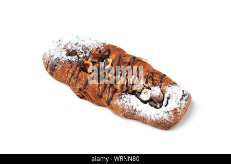 Schokolade Mandel Muttern walnuss Haselnüsse dänische Brot closeup auf weißem Hintergrund Stockfoto