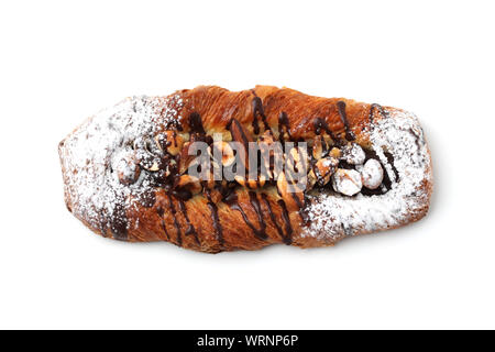 Schokolade Mandel Muttern walnuss Haselnüsse dänische Brot closeup auf weißem Hintergrund Stockfoto