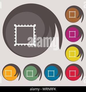 Photo Frame Vorlage Symbol Zeichen. Symbole auf acht farbigen Tasten. Vektor Stock Vektor