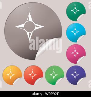 Kompass Zeichen Symbol. Windrose-Navigation-Symbol. Satz von acht Multi farbige Runde Buttons, Aufkleber. Vektor Stock Vektor