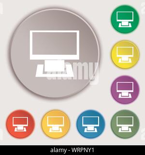 Widescreen-Monitor Zeichen Computersymbol. Symbole auf acht flachen Tasten. Vektor Stock Vektor