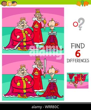 Cartoon Illustration des Findens von sechs Unterschiede zwischen den Bildern Lernspiel für Kinder mit Königen Fantasy Figuren Stock Vektor