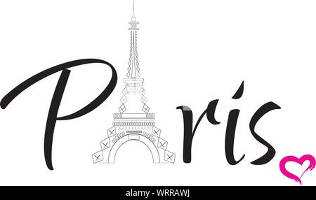 Vector Illustration eines Paris Hintergrund mit Eiffelturm und rosa Herz. Stock Vektor