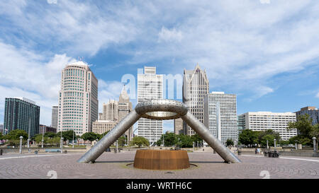 Landschaft Blick auf Downtown Detroit in Michigan, USA Stockfoto