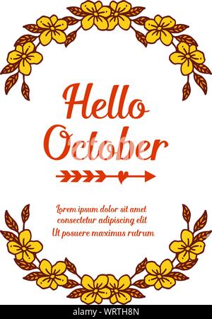 Handdrawn Schriftzug hallo Oktober, Herbst Blatt Blume Rahmen. Vektor Stock Vektor