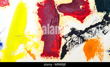 Pinselstriche mit Ölfarben. Künstlerische abstrakt. Designelemente. Schattierungen von Rot, Schwarz und Gelb. Stockfoto