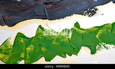Pinselstriche mit Ölfarben. Künstlerische abstrakt. Designelemente. Grüne und schwarze Farben. Stockfoto