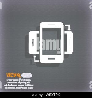 Synchronisation zeichen Symbol. Smartphones sync Symbol. Datenaustausch. Auf dem blau-grünen Abstrakt Hintergrund mit Schatten und Platz für Ihren Text. Vektor Stock Vektor