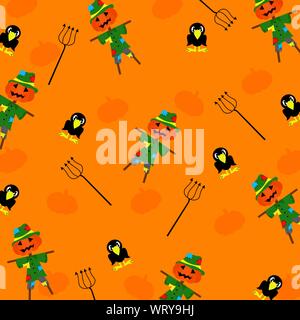 Happy Halloween Hintergrund Vector Illustration, Schnitt mit Zeichentrickfiguren ￼eingestellt Stock Vektor