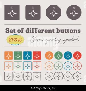 Kompass Zeichen Symbol. Windrose-Navigation-Symbol. Große Reihe von bunten, vielfältigen und qualitativ hochwertigen Tasten. Vektor Stock Vektor