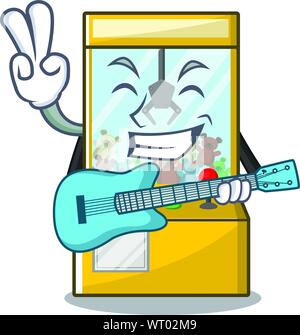 Mit Gitarre Kran spiel Maskottchen auf einem Cartoon Vector Illustration Stock Vektor