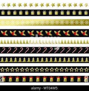 Weihnachten in Schwarz und Gold, nahtlose Grenzen. Vektor washi Arten eingestellt Stock Vektor