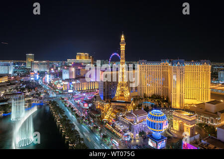 Las Vegas Strip bei Nacht, Nevada gesehen. Stockfoto