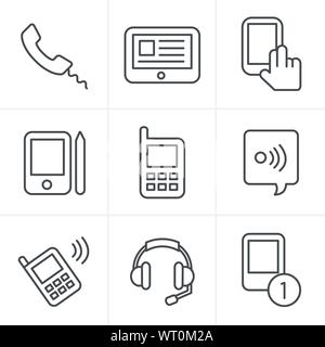 Linie Icons Vektor schwarz Telefon Stilikonen auf grau gesetzt Stock Vektor