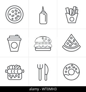 Fast-Food Linie Symbole Stilikonen Stock Vektor