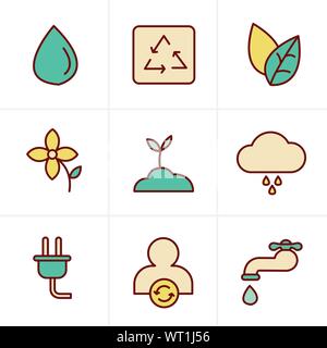 Ikonen-Stil Öko-Symbole Stock Vektor