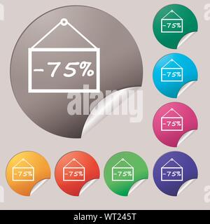 75 Rabatt Symbol unterzeichnen. Satz von acht Bunten runde Buttons, Aufkleber. Vektor Stock Vektor