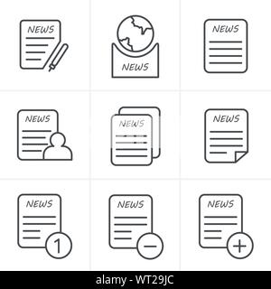 Zeile Symbole Stil Zeitung Icons set Stock Vektor