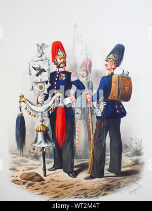 Königlich-preußischen Armee, Guards Corps Preußens Heer, preussische Garde, Garde Füsilier Regiment, Mohamedsfahne, Hauptboist, Füsilier, Digital verbesserte Reproduktion einer Abbildung aus dem 19. Jahrhundert Stockfoto