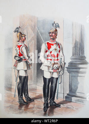 Königlich-preußischen Armee, Guards Corps, Gardes du Corps, persönlicher Leibwächter des Königs von Preußen, Preußens Heer, preussische Garde, Garde du Corps in Galauniform, Digital verbesserte Reproduktion einer Abbildung aus dem 19. Jahrhundert Stockfoto