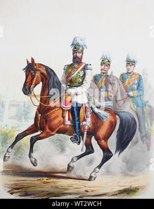 Königlich-preußischen Armee, Guards Corps, Friedrich III., Deutscher Kaiser und König von Preußen zusammen mit Helmuth Karl Bernhard Graf von Moltke und Albrevht Theodor Emil von Roon. Preußens Heer, Friedrich III., mit vollem Namen Friedrich Wilhelm Nikolaus Karl von Preußen mit Helmuth Karl Bernhard Graf von Moltke und Albrecht Theodor Emil von Roon, preußischer Generalfeldmarschall, Digital verbesserte Reproduktion einer Abbildung aus dem 19. Jahrhundert Stockfoto