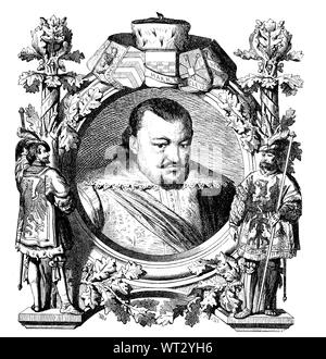 Johann Sigismund, ein kurfürst von der Markgrafschaft Brandenburg aus dem Hause Hohenzollern. Johann Sigismund, Markgraf von Brandenburg, 1572-1620, aus dem Geschlecht der Hohenzollern Krieg Kurfürst von Brandenburg, Digital verbesserte Reproduktion einer Abbildung aus dem 19. Jahrhundert Stockfoto