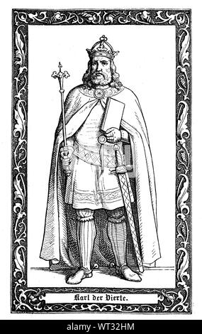 Karl IV., geb. Wenzel, der erste König von Böhmen Kaiser des Heiligen Römischen Reiches zu werden. Karl IV., 1316-1378, war römisch-deutscher König (ab 1346), römisch-deutscher Kaiser, ab 1355, Digital verbesserte Reproduktion einer Abbildung aus dem 19. Jahrhundert Stockfoto