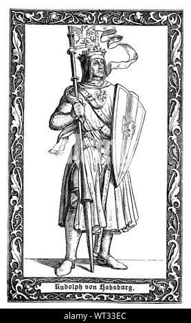 Rudolf I, auch als Rudolf von Habsburg, König von Deutschland von 1273 bis zu seinem Tod bekannt. Rudolf I., 1218-1291, von 1273 bis 1291 der erste römisch-deutsche König aus dem Geschlecht der Habsburger., Digital verbesserte Reproduktion einer Abbildung aus dem 19. Jahrhundert Stockfoto