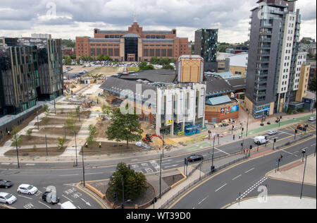 Leeds Centre Juli 2019 18: die Bauarbeiten auf der Leeds Play House Theater im Zentrum der Stadt Leeds Zeigt die Arbeit an, die getan wird liegt, Stockfoto