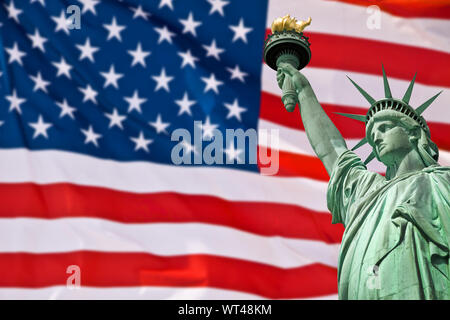 Freiheitsstatue Mit Amerikanischer Flagge Statue Of Liberty