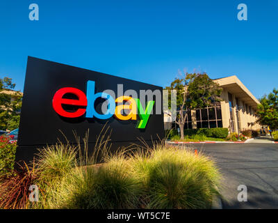 San Jose, USA - 10. September 2018: Ebay outdoor Logo in der Zentrale in Silicon Valley Stockfoto