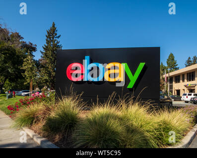 San Jose, USA - 10. September 2018: Ebay outdoor Logo in der Zentrale in Silicon Valley Stockfoto
