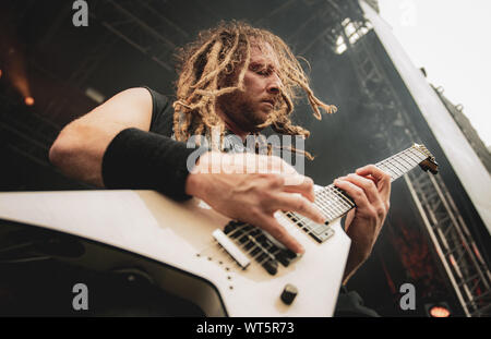 Kopenhagen, Dänemark. 22., Juni 2017. Die amerikanische heavy metal band DevilDriver führt eine live während der dänischen Heavy Metal Music festival Copehell 2017 in Kopenhagen. Hier Gitarrist Mike Spreitzer wird gesehen, live auf der Bühne. (Foto: Gonzales Foto - Nikolaj Bransholm). Stockfoto