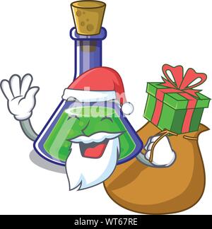 Weihnachtsmann mit Geschenk Zaubertrank auf der Cartoon Tabelle Vector Illustration Stock Vektor