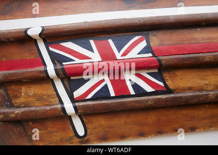 UNION JACK auf coble Fischerboot lackiert,Landung, Flamborough, East Yorkshire, Großbritannien Stockfoto