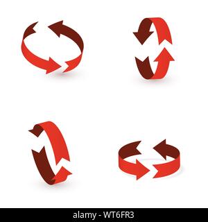 3D-Drehung Schild rotes Symbol. 360 Drehung Pfeile unterzeichnen. Stock Vektor