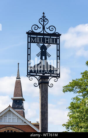 Ortsschild, Milespit Hill, Mill Hill Village, Mill Hill, London Borough von Barnett, Greater London, England, Vereinigtes Königreich Stockfoto