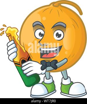 Mit Bier casaba Melone Frucht Cartoon auf weißem Hintergrund Vector Illustration Stock Vektor