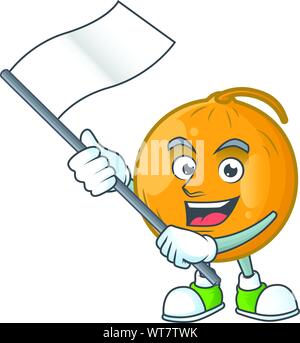 Mit Flagge casaba Melone Frucht Cartoon auf weißem Hintergrund Vector Illustration Stock Vektor