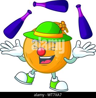 Jonglieren casaba Melone Frucht Cartoon auf weißem Hintergrund Vector Illustration Stock Vektor