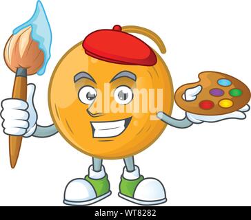 Maler casaba Melone Zeichentrickfigur mit Maskottchen Vector Illustration Stock Vektor