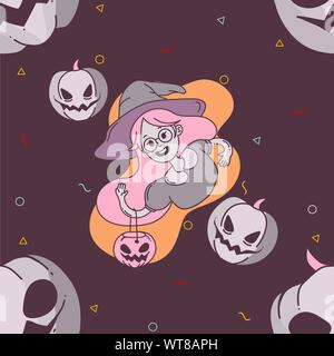 Halloween Hexe und Kürbisse vector Pattern Stock Vektor