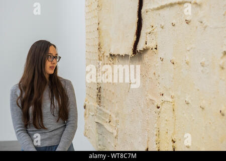 London, Großbritannien. 11 Sep, 2019. Chenile #7, 2018 in Harmonie Hammond im Inneren des White Cube - eine gemeinsame Show mit Werken von Mona Hatoum, Dóra Maurer und Harmonie Hammond im White Cube Bermondsey Credit: Guy Bell/Alamy leben Nachrichten Stockfoto