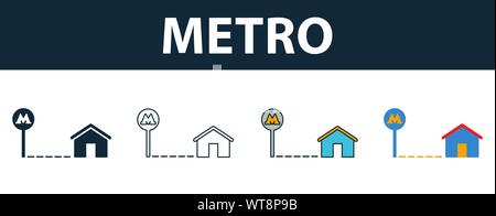 U-Symbol gesetzt. Vier Elemente in verschiedenen Stilrichtungen von Immobilien icons Collection. Kreative Metro Icons, Outline, Farben und Symbole Stock Vektor