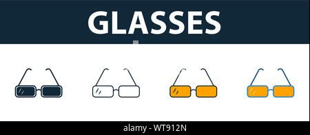 Brille gesetzt. Vier Elemente in verschiedenen Stilrichtungen von der Schule icons Collection. Kreative Gläser Icons, Outline, Farben und Symbole Stock Vektor