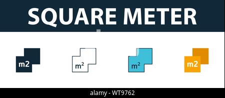Quadratmeter Icon Set. Vier Elemente in verschiedenen Stilrichtungen von Immobilien icons Collection. Kreative Quadratmeter Icons, Outline, farbige und Stock Vektor