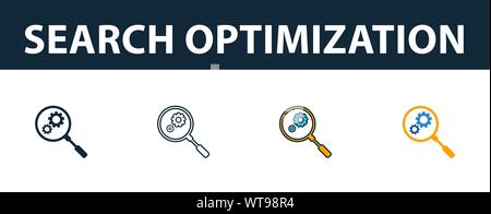 Suche Optimierung Icon Set. Vier Elemente in verschiedenen Stilrichtungen von seo icons Collection. Die kreative Suche Optimierung gefüllt Symbole, Outline, farbig Stock Vektor