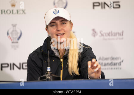 Auchterarder, Schottland, Großbritannien. 11. September 2019. Pressekonferenzen aus Team Spieler in Gleneagles. Abgebildet; Team Europa Charley Rumpf. Iain Masterton/Alamy leben Nachrichten Stockfoto