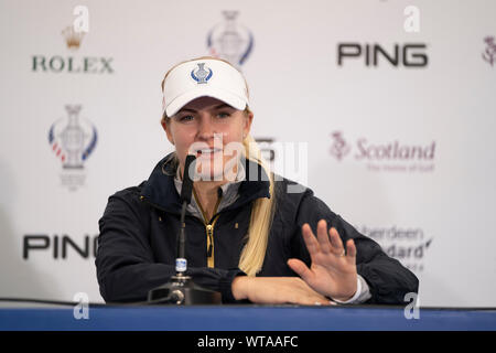 Auchterarder, Schottland, Großbritannien. 11. September 2019. Pressekonferenzen aus Team Spieler in Gleneagles. Abgebildet; Team Europa Charley Rumpf. Iain Masterton/Alamy leben Nachrichten Stockfoto